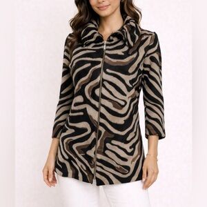 Misook Jacket Cardigan Black Gray Brown M Medium Stretch Career Church New